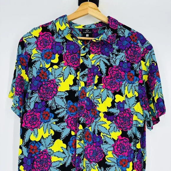 Empyre Mens Floral Multicolored Short Sleeve Collared Button Down Shirt Size L - Picture 5 of 11